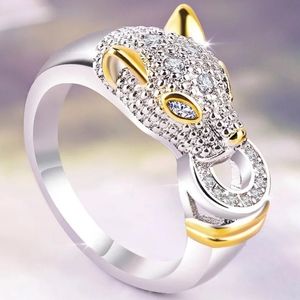 TWO TONE YELLOW & WHITE GOLD PANTHER CAT RING